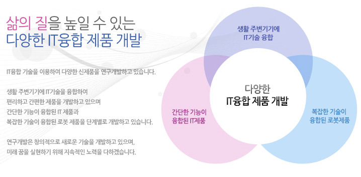  IT융합제품개발- 생활주변기기에 IT기술융합+간단한기능이 융합된IT제품+복잡한기술이 융합된 로봇제품 